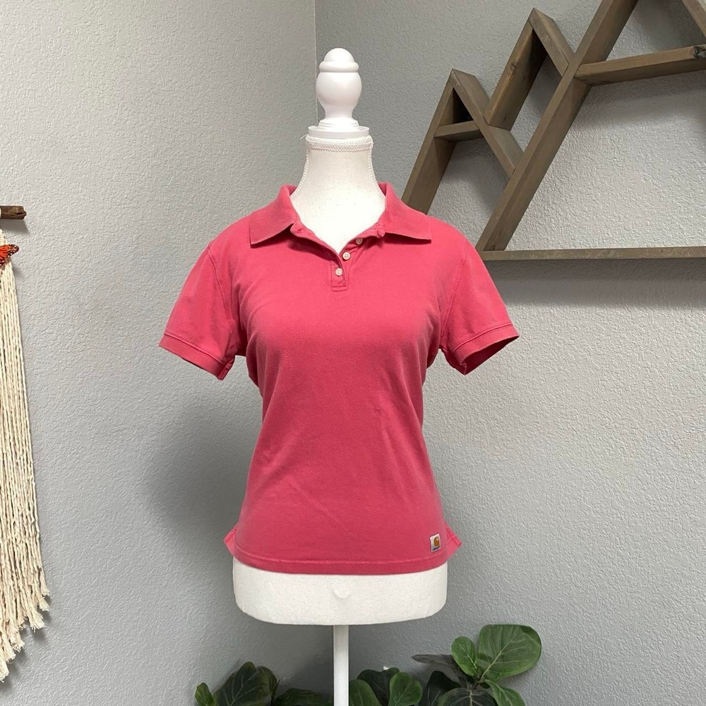 CARHARTT PINK POLO COLLARED SHIRT SHORT SLEEVE Y2K PREPPY CASUAL ACADEMIA